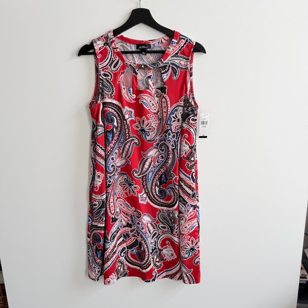 Alex Dress Womens L Red Paisley Print Sleeveless Midi